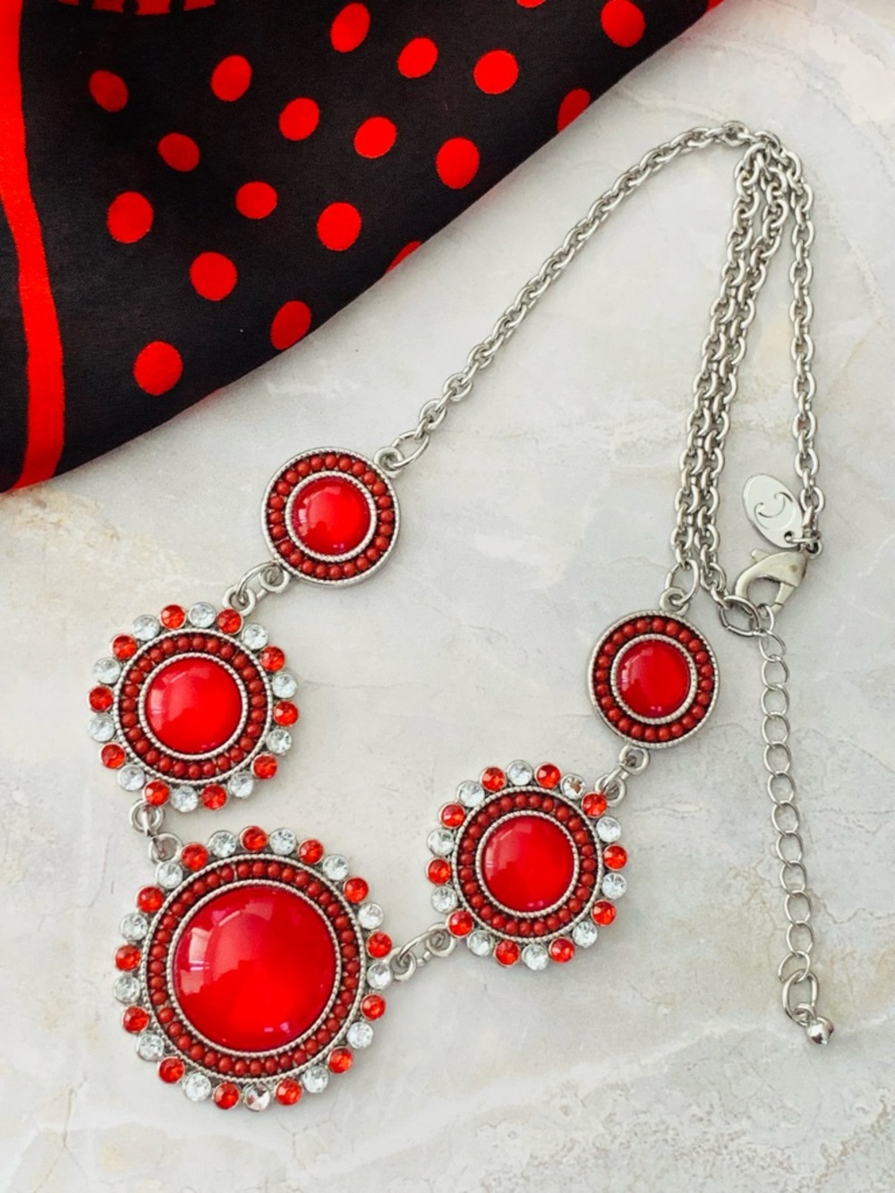 Charming Charlie Red Statement Floral Cluster Necklace